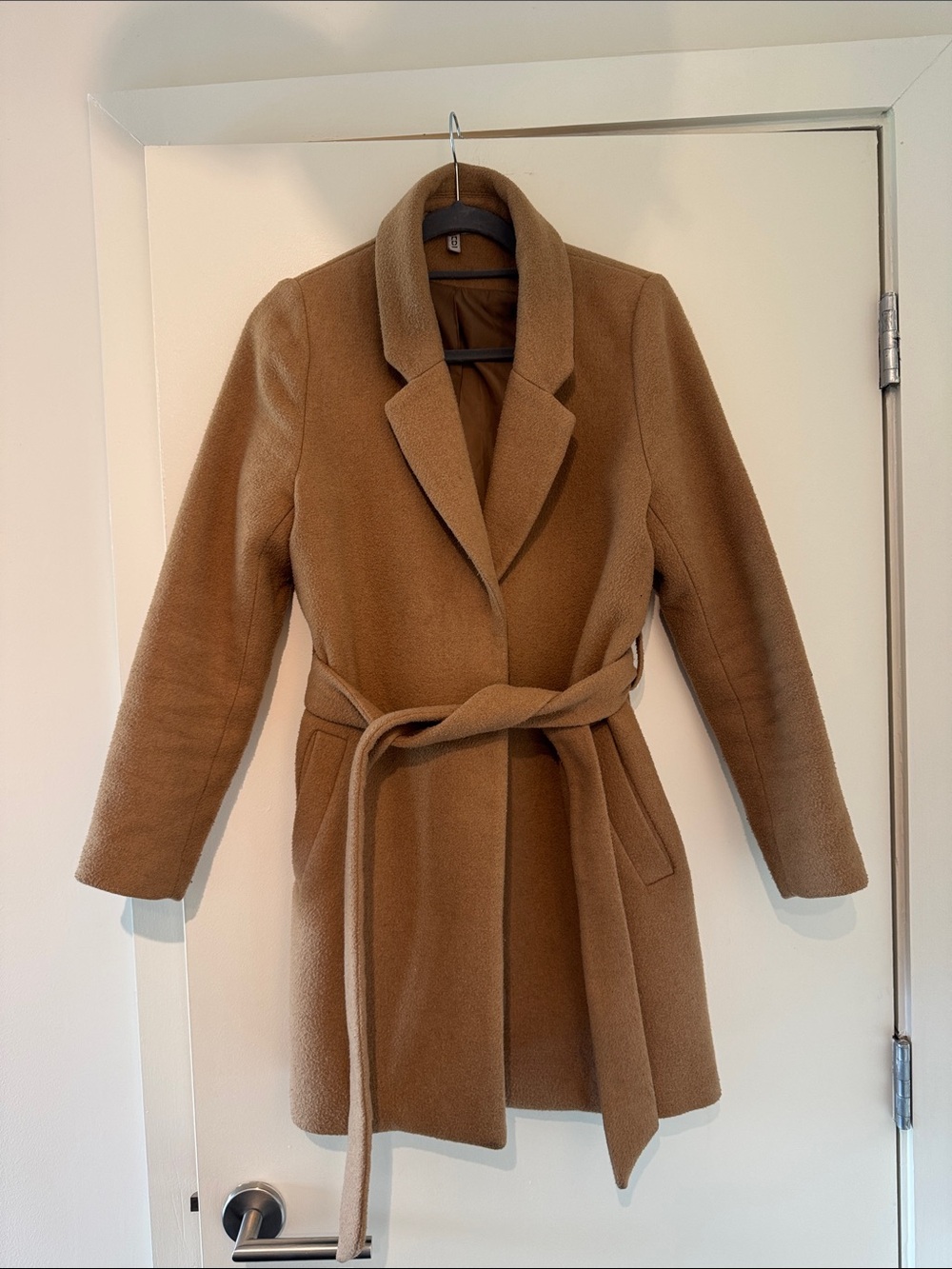 H&M Women's Camel Coat with Self Tie Belt